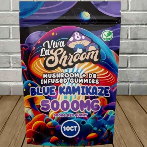 Viva La Shroom Mushroom + D8 Infused Gummies 5000mg Blue Kamikaze