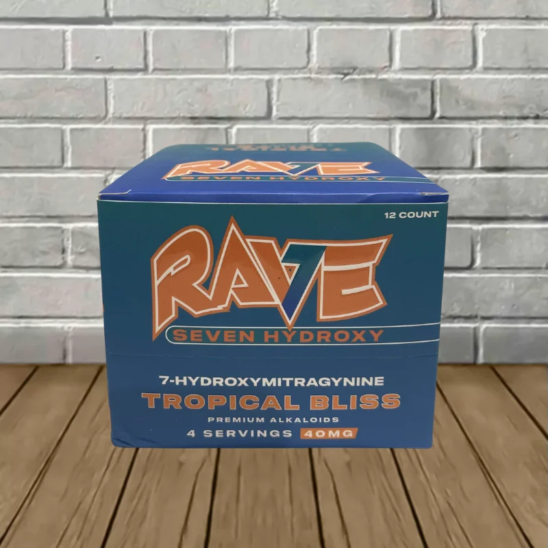 Rave Kratom Seven Hydroxy Liquid Extract Shot Case 12ct Tropical Bliss