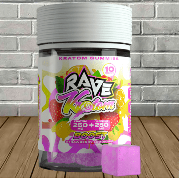 Rave Kratom Targeted Kratom Extract Gummies BOOST 250mg Strawberry Lemonade Flavor Rave Kratom Targeted Kratom Extract Gummies BOOST 250mg Strawberry Lemonade Flavor