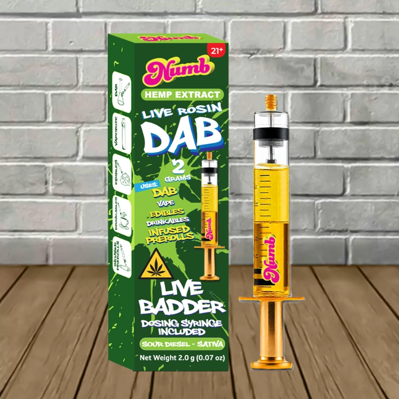 Numb Hemp Live Rosin + Badder THC Blend Dab Syringe 2g-Sour Diesel -- Sativa
