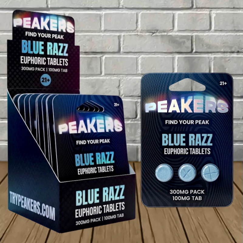 Peakers Euphoric Blend Tablets 300mg-Blue Razz -- 3ct x 10 = 30 Tablets BULK CASE