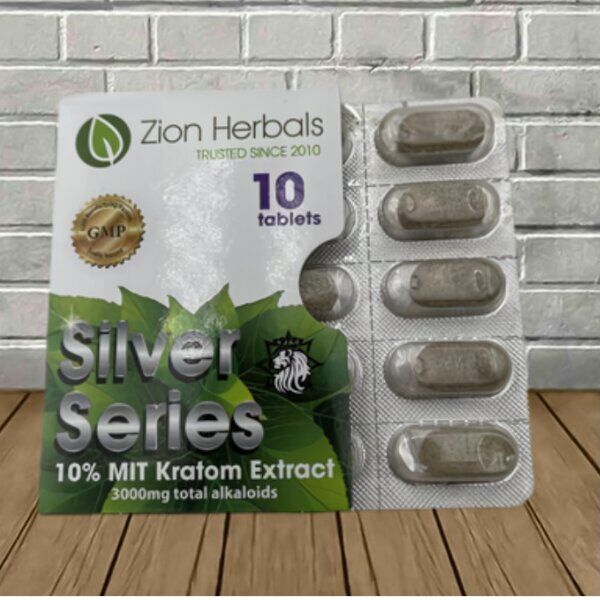 Zion-Herbals-Silver-Series-10-Kratom-Extract-Tablets-10ct.jpg Zion Herbals Silver Series 10% Kratom Extract Tablets 10ct - Image 1