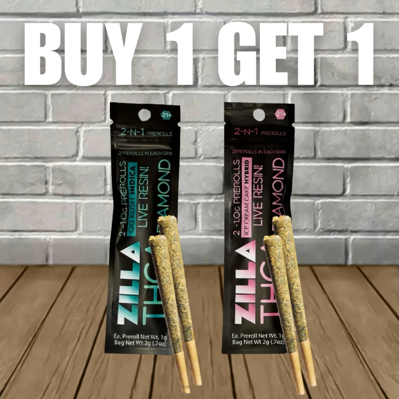 B1G1 Zilla THCa Live Resin Diamond Prerolls 4g