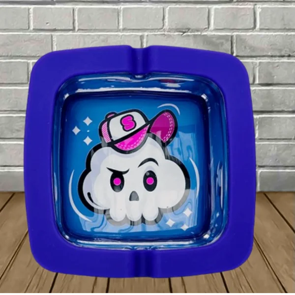 Strio Square Glass + Silicone Ashtray 2.0 Puffy Blue