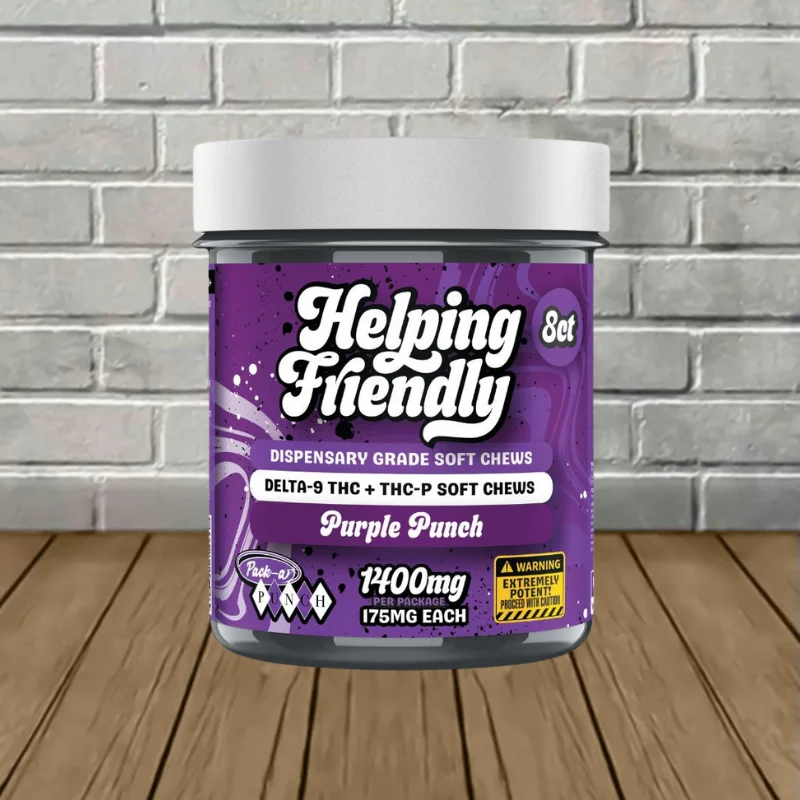 Helping Friendly Dispensary Grade Delta 9 THC + THCP Soft Chews 1400mg Purple Punch