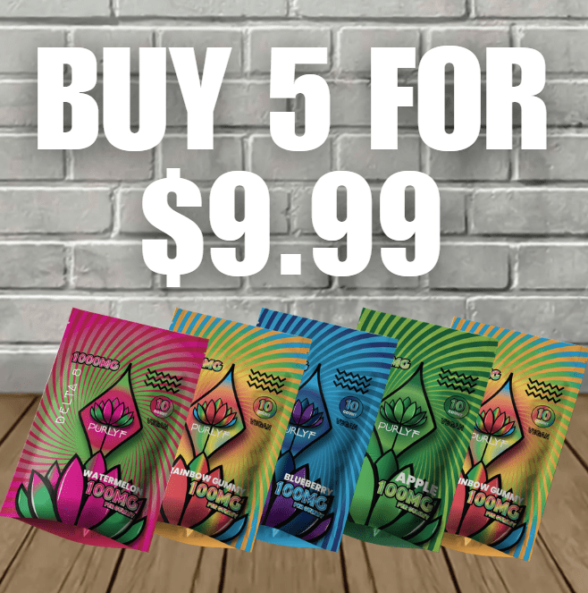 5 for $9.99 Purlyf Delta-8 THC Gummies 1000mg - Image 1