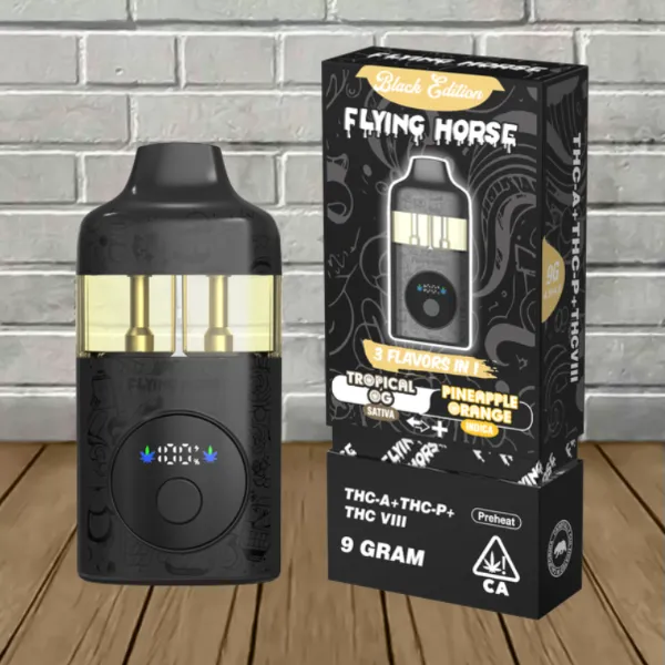 Flying Horse Stoner Blend Black Edition Disposable 9g Tropical OG (Sativa) X Pineapple Orange (Indica) Flying Horse Stoner Blend Black Edition Disposable 9g Tropical OG (Sativa) X Pineapple Orange (Indica)