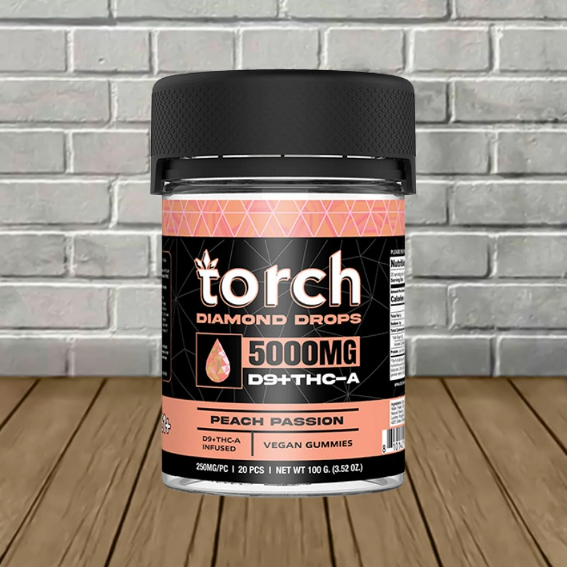 Torch Diamond Drops D9 THCa Gummies 5000mg - 20ct Jar - Peach Passion Torch Diamond Drops D9 THCa Gummies 5000mg - 20ct Jar - Peach Passion