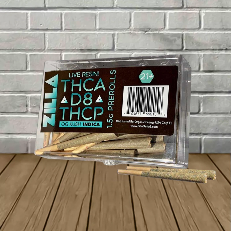 Zilla Doobies THCa D8 THCp Prerolls 1.5g x 50ct Box - OG KUSH -- Indica Zilla Doobies THCa D8 THCp Prerolls 1.5g x 50ct Box - OG KUSH -- Indica