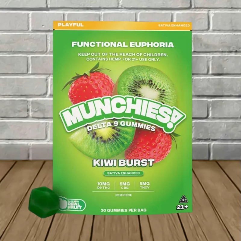 Delta Munchies Functional Euphoria Delta-9 Gummies 20 Count Kiwi Burst -- Sativa Enhanced