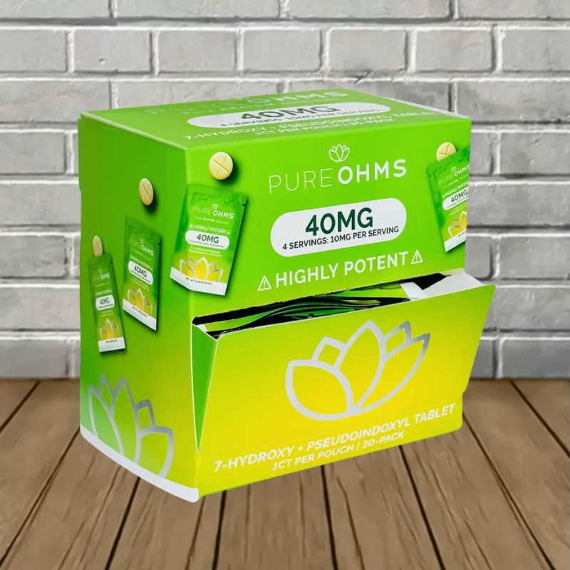 Pure Ohms 7-Hydroxy + Psuedo 40mg Bulk Display - Natural -- 30 Pack Display (30 Total Tablets)