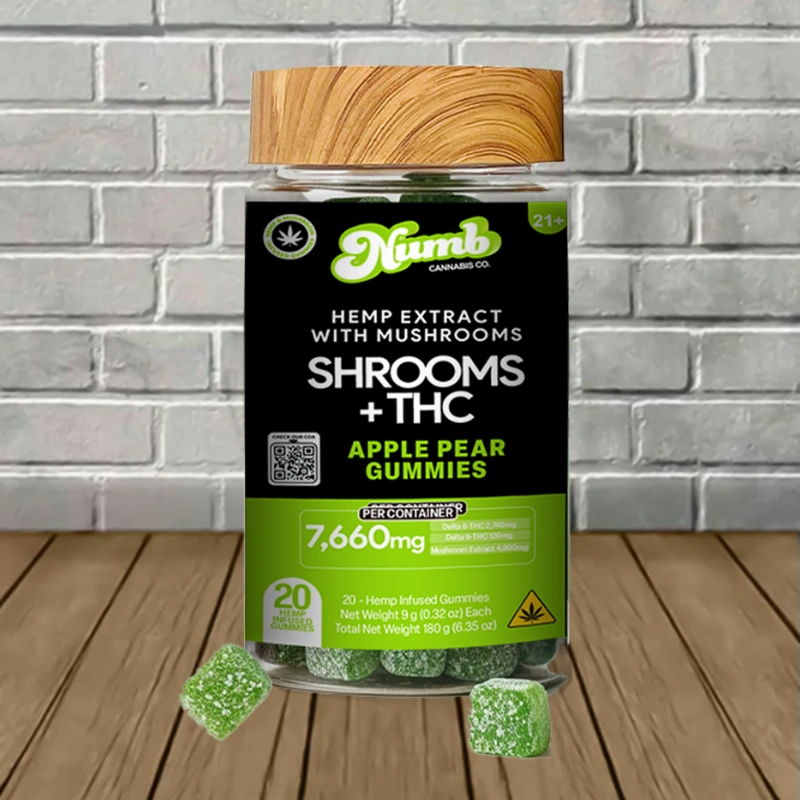 Numb Cannabis Co Live Resin Shrooms + THC Gummies 7660mg-Apple Pear -- 20ct Jar