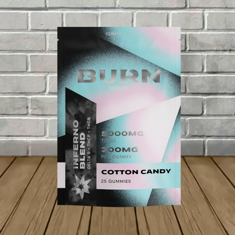 Burn Inferno Blend Gummies 5000mg D8 THCp THCb - Cotton Candy
