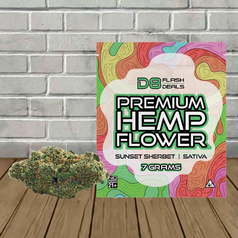 D8 Flash Premium THCa Hemp Flower 7g - Sunset Sherbet -- Sativa