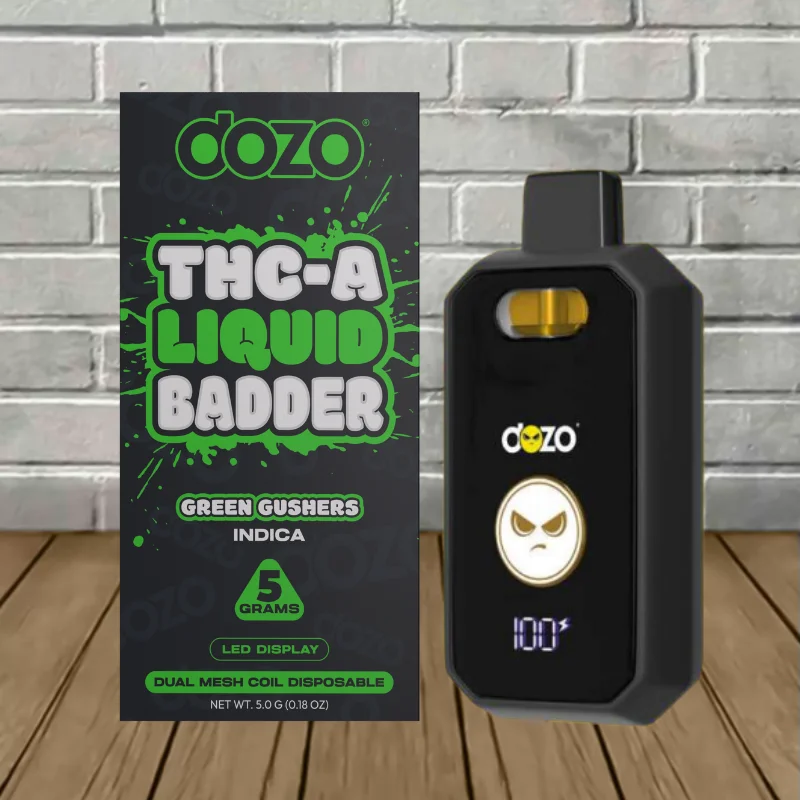 Dozo THCa Liquid Badder 5g Disposable Vape - Green Gushers -- Indica -- DISPOSABLE