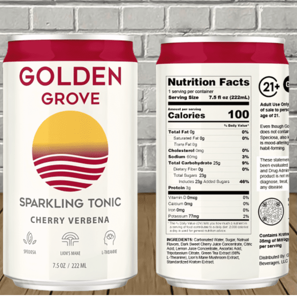 Golden Grove Kratom + Lion's Mane Sparkling Tonic 7.5oz - Great