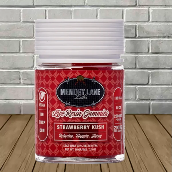 Memory Lane Live Resin Gummies 2000mg Strawberry Kush (Indica)