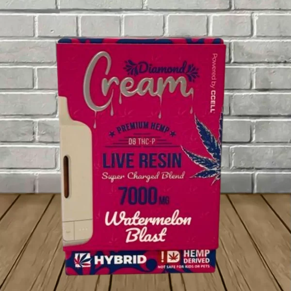 Cream Live Resin Super Charged D8 + THCP Blend Disposable 7g Watermelon Blast (Hybrid) Cream Live Resin Super Charged D8 + THCP Blend Disposable 7g Watermelon Blast (Hybrid)