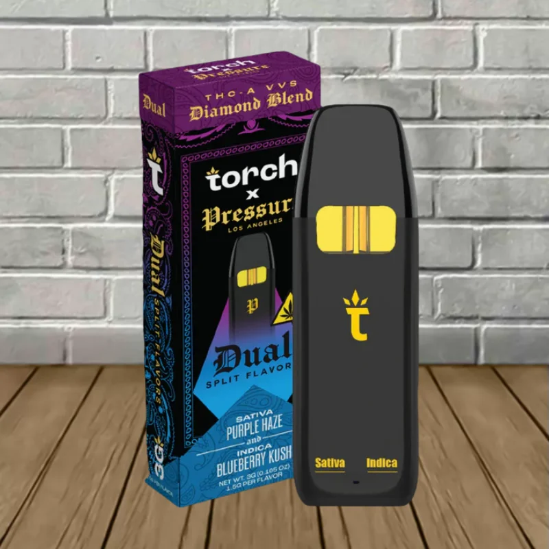Torch X Pressure THCa VVS Diamond Blend Dual Disposable 3g - Purple Haze (Sativa) X Blueberry Kush (Indica) -- DISPOSABLE
